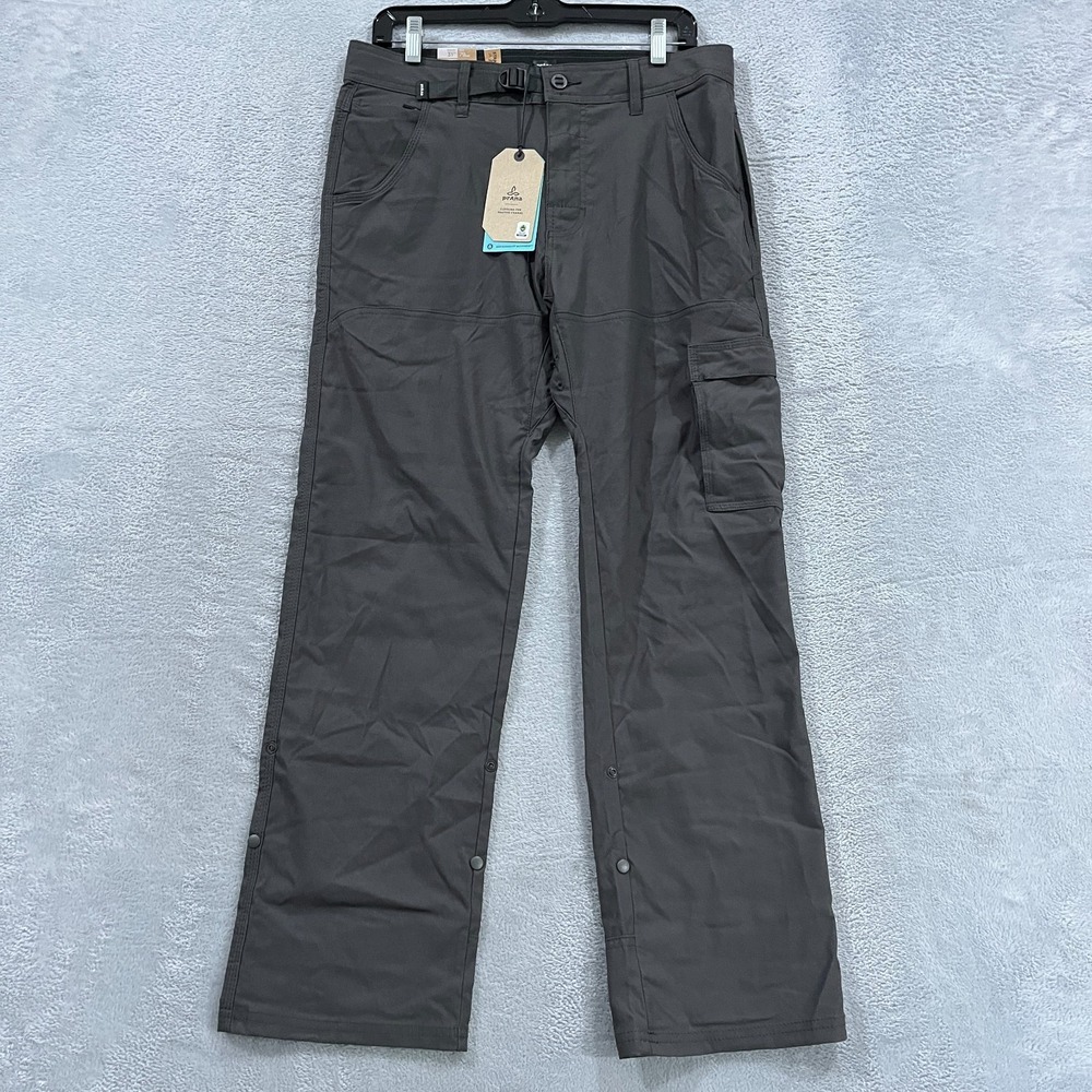 Prana Zion Pants II Relaxed Fit Straight Belted Dark Iron Men's 31x30 Roll Up